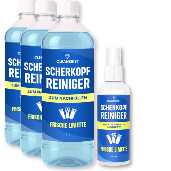 3x1 Liter Scherkopfreiniger Flüssigkeit mit Sprühflasche